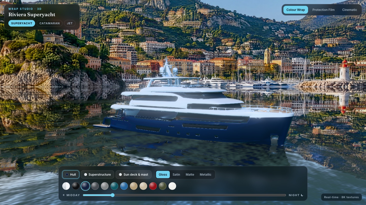 3D superyacht in the wrap studio